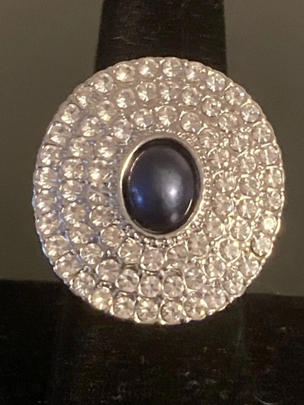 paparazzi Silver Crystal Halo Ring with Black Center
